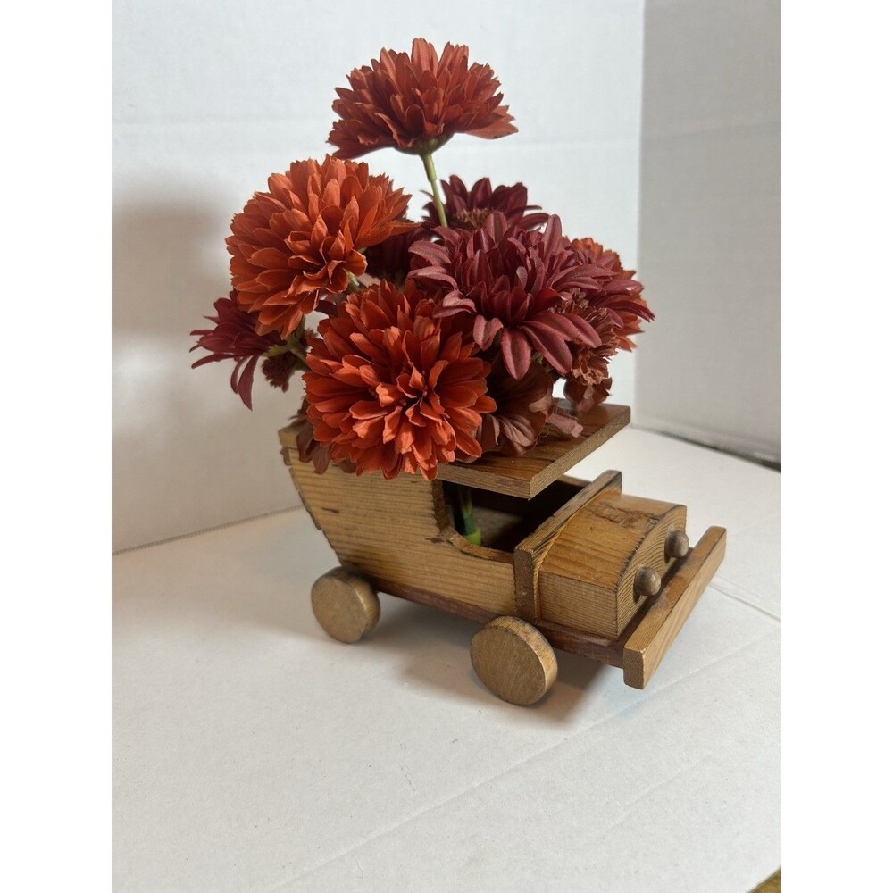 Vtg Handmade Wooden Truck Planter Vase Rustic Folk Art Decor Cabincore Grandpa - Picture 6 of 13
